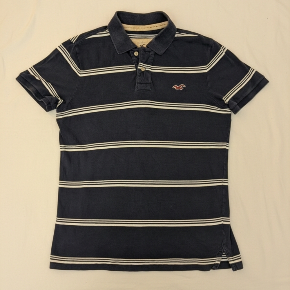 Vintage Hollister Dark Blue Polo with White Stripes
